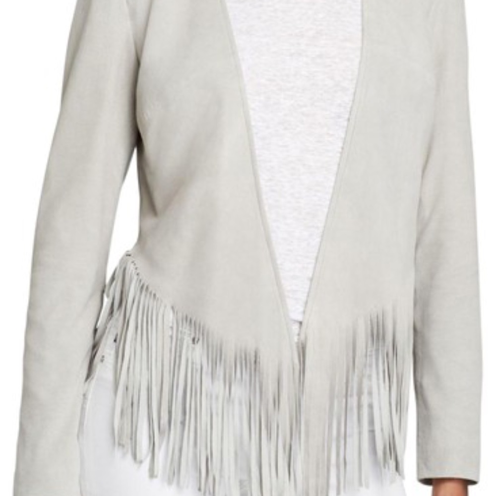 Moon & Meadow Women's Gray beige Suede Fringe Hem Jacket  Retail $1,050